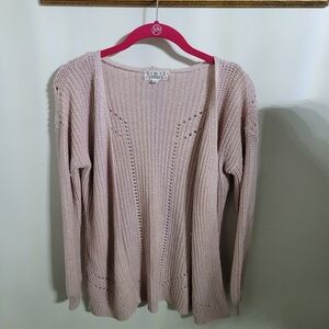 Pink Republic Sparkly Pink Sweater Cardigan w/ Crochet Detail, Size Large